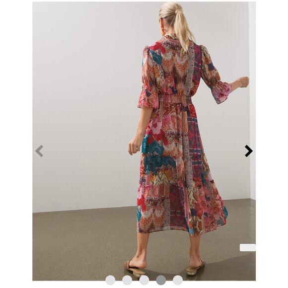 Chico's Tapestry Print Tiered Ruffled Shirt Dress Midi Boho Floral Collared 00 2 - Picture 10 of 10